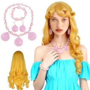 Blinlin Perruque Princesse Blonde, Perruque Cosplay Princesse, Collier en Coquillage Paillet&eacute;, Id&eacute;ale pour Carnaval, F&ecirc;te et D&eacute;guisement de Mascarade pour Filles (Keng, neuf)