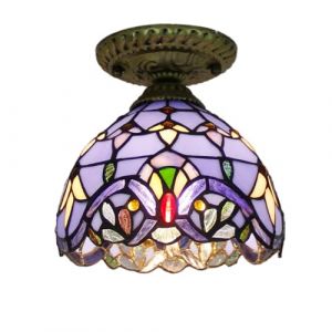 XINYASEE Plafonnier violet en vitrail de style Tiffany, lustre vintage europ&eacute;en, id&eacute;al pour chambres, salons et couloirs. (B) (XINYASEE, neuf)