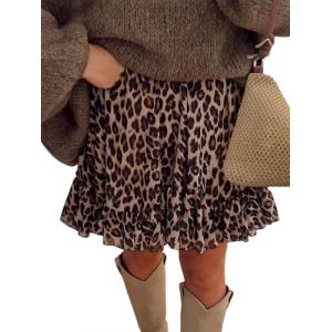 SOLY HUX Jupe Femme A-Ligne Jupe &agrave; Motif L&eacute;opard Jupe d'&eacute;t&eacute; avec Volants Jupe Courte D&eacute;contract&eacute;e Jupe &Eacute;vas&eacute;e Mini Jupe D&eacute;contract&eacute;e Jupe de Plage Jupe de F&ecirc;te Tenues d'&eacute;t&eacute;, Effet l&eacute;opard, XL (Boyuan Shunda, neuf)