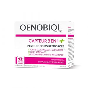OENOBIOL - Dispositif Medical - Minceur - Capteur 3 en 1+ - Capte les Graisses et les Sucres(1)(2) - Effet Satiétant(2) - Rééquilibre la Flore Intestinale(3) - 1 Boîte de 60 Gélules (Woodys' Boutique, neuf)