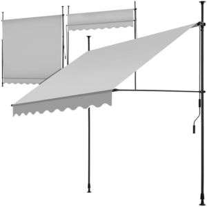 tectake Store banne sans Perçage Auvent Marquise Retractable avec Manivelle Multi-Fonction Store latéral Enroulable Brise Vue Brise Soleil Opaque en Aluminium - Gris Clair, 200 x 180 cm (Made4Home SAS, neuf)