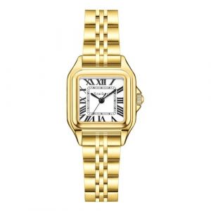 Szaikyri Classique Carrée Montre pour Femmes avec Chiffres Romains Montre de Dames Montre Carrée Femme (Gold White) (Szaikyri, neuf)
