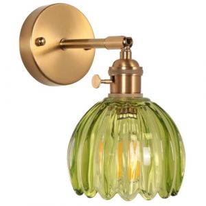 LIGINOK Applique Murale Vintage Fleur Lampe Murale avec Abat-jour en Verre et Interrupteur Rotatif E27 Luminaire Murale Int&eacute;rieur pour Chambre Salon Cuisine Couloir(Vert) (LIGINOK Lighting, neuf)