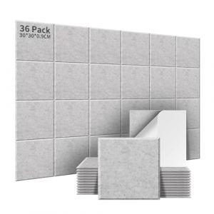 AsmeSonic 36 Pi&egrave;ces Panneaux Acoustiques Autocollants, Panneaux Acoustiques Absorbants Haute Densit&eacute;, Traitement Acoustique et D&eacute;coration Murale pour Studio d'Enregistrement,30x30x0.9cm, Argent (AsmeSonic, neuf)