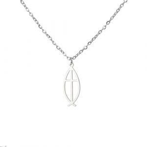 EUEAVAN Collier Ichthus pour femme Collier J&eacute;sus Poisson Christ Croix Poisson Ichthys Collier Poisson Ichthus Symbole Religieux Pendentif Bijoux Chr&eacute;tien Cadeau (Croix d'Ichthys argent) (EUEAVAN, neuf)