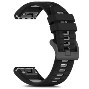 RoYiio Bracelet Silicone pour Garmin QuickFit 26mm, Confortable Respirant, Bracelet de Remplacement Compatible avec Garmin Fenix Quatix 7 6 5X Pro MARQ Approach S62 S60 - Noir Gris (RuYiic_Lemoi, neuf)