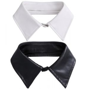 Rayson 2 Pi&egrave;ces Faux Col Femme Claudine Amovible Faux Collier D&eacute;coratif de Chemise pour Pulls et Robes D&eacute;coration Chic et Elegant(Collier en Cuir Blanc&Noir, Taille Unique) (RSSAA, neuf)