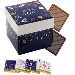 Coffret de Chocolats de Noel - Boîte de 40 Carrés de Chocolat à Offrir - Chocolats au Lait et Noir - 100% Pur Beurre de Cacao - Fabriqué en France par Chocolat de Mariage - 200 Gr (Chocolats Personnalisés, neuf)
