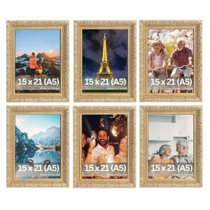 VictoR Rubens Lot de 6 cadres photo vintage 15 x 21 cm (A5) Vert doré – Baguette : 30 x 20 mm – Verre véritable – Cadre photo baroque – Antique – Lot de cadres photo A5 vintage (Victor_Store, neuf)
