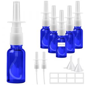 Furuising Lot de 6 Vaporisateurs Nasaux Vides, 20ml R&eacute;utilisable Spray Nasal Vides, Bleu Vaporisateur en Verre avec Couverture pour le S&eacute;rum Physiologique les Huiles Essentielles (Furuising, neuf)