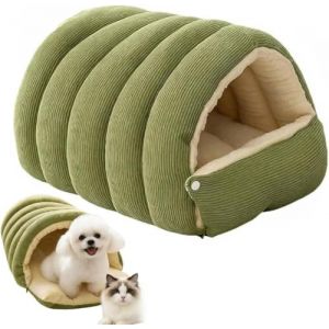 Starnearby Nid Douillet pour Chat, Panier Chaud, Lit Grotte pour Chats, Grotte pour Chat Interieur, avec Coussin Amovible, Lavable, Niche en Peluche pour Chats et Petits Chiens (Vert, M:45x30x19cm) (Pasercvxzoreso, neuf)
