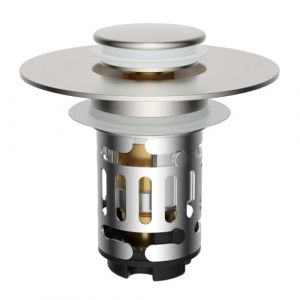 Hibbent Bouchon Lavabo Salle de Bain avec Filtre,Bouchon Baignoire Universel &agrave; Noyau en Laiton &agrave; Pousser avec Filtre Amovible,Bonde Lavabo 25-46mm,Rempla&ccedil;ant de Bouchon de Vidage，Nickel Bross&eacute;. (Intelligent3H FR, neuf)