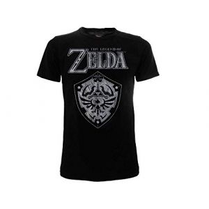 Zelda-Legend of Tshirt Noir Original Nintendo 100% Produit Officiel Jersey Shirt Bouclier Shield Garçon (5-6 années) (BLUE INTERNATIONAL, neuf)