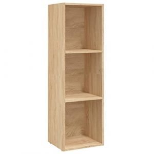 vidaXL Bibliothèque Meuble TV Armoire Basse Meuble de Rangement avec 3 Compartiments Stockage Etagère à Livres Salon Maison Chêne Sonoma Aggloméré (vidaXL FR, neuf)