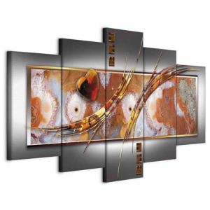 B&D XXL - Tableau décoratif moderne 200x100 cm - Impression sur toile colorée - Décoration murale pour salon et chambre - Gris rouge beige marron - Abstraction fleurs cœurs texture 020101-173 (murando, neuf)
