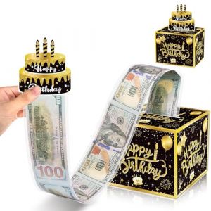 JSTHHTT Bo&icirc;te &Agrave; Billets Amusante, Urne Joyeux Anniversaire Kraft, Boite Anniversaire, Tirelire for Cadeau Cash d'argent, Amusante Caisse Argent pour Surprise, Tiroir-Caisse Cake avec Carte &agrave; Tirer (VESMELORASE, neuf)