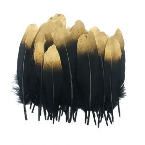 Suneast Lot de 50 Plumes d'oie pour Loisirs Créatifs, Attrape-Rêves, Boucles d'oreilles, Mariage, Festival, Décoration de Fête Prénatale - Or Trempé Noir, 15-20cm (LiXunWei, neuf)
