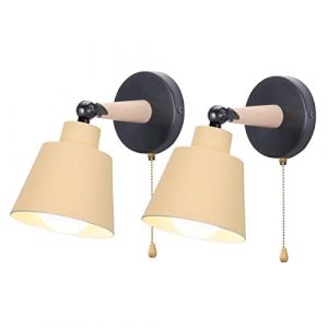 iDEGU Lot de 2 Applique Murale Rétro Vintage E27 Luminaire Plafonnier Industriel en Bois Métal Réglable Lampe Murale Interieur avec Interrupteur Applique Moderne pour Chambre Entrée Salon(Jaune Clair) (IDEGU, neuf)