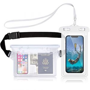 2 en 1 Kit Étanche Sac avec Pochette Étanche Téléphone, IPX8 Smartphone Imperméable Sac Banane, Universel Etui Pochette Imperméable à Ceinture pour Natation Camping Nautique Kayak Pêche (Kiiwah, neuf)