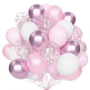 Ballons Blancs Rose Pastel, 60 Pcs 12 Pouces Ballons Fête Rose BéBé Blanc Métallisé Rose avec Confettis Roses Ballons Latex Hélium pour Décoration Anniversaire Mariage Filles Baby Shower Anniversaire (Nichola Pollock Store, neuf)