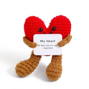 Amour Énergie Positive, Amour Énergie Positive Peluche, Coeur d'amour rouge avec Carte Positive, Motivantes Tricotée Coeur d'amour rouge, Rigolo Cadeaux pour Homme Femme Enfant Couple Collegue (Binherd OU, neuf)