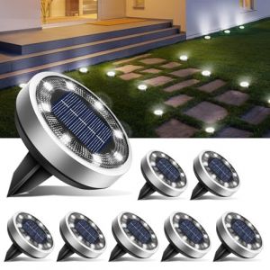 btfarm Lot de 8 Lampe Solaire Au Sol, 8 LED Jardin Exterieur Solaire Etanche Lumiere Solaire, Spot Solaire Ext&eacute;rieur pour Chemins Pelouse Terrasse All&eacute;e Cour Piscine, Blanc Froid (btfarm-EU, neuf)