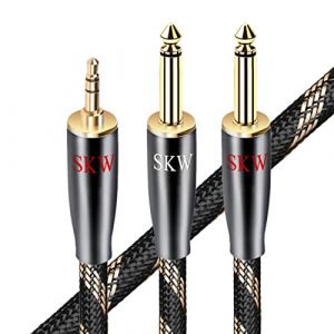 SKW Câble 3.5mm vers 2x 6.35mm, Cuivre de haute pureté 6.35 Mâle vers 3.5 Mâle Mono Y Splitter Jack Câble Compatible avec Amplificateur Table de Mixage Carte Son Enceinte Casque Smartpone -15M (JRS CABLE SHOP, neuf)