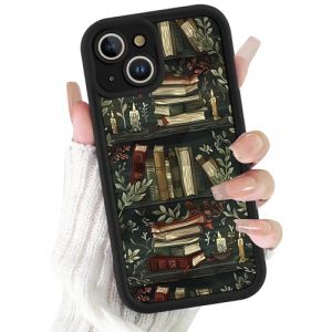 Niokfrci Bookshelf Coque pour iPhone 13 6,1", Aesthetic Feuilles &Eacute;tag&egrave;re Fleur Motif Dessin &Eacute;tui Silicone Noir Fine TPU pour Femmes Filles Antichoc Housse Cam&eacute;ra de Protection Cover Anti-Rayures Case (rytr7uty, neuf)
