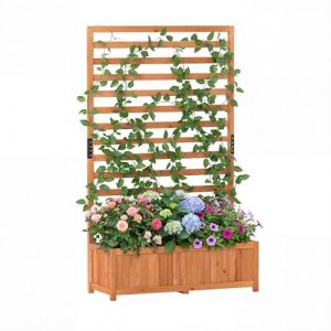 GOPLUS Jardini&egrave;re avec Treillis pour Plantes Grimpantes, Brise Vue Jardin avec Bac &agrave; Plantes 150 cm pour Vignes, L&eacute;gumes, Fleurs,Autoportant pour Balcon Ext&eacute;rieur (Orange,90x35x150CM) (Augenstern24, neuf)