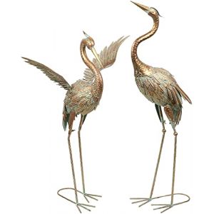 TERESA'S COLLECTIONS Decoration Jardin Exterieur, Grand Statue de Jardin du Héron, Statue Sculpture de la Grue en Métal Héron Vintage et Bronze pour Cour, 2pcs 82/92cm,Cadeau Femme (Valery Madelyn FR, neuf)