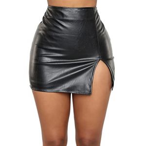 Panegy Mini jupe fendue en cuir synth&eacute;tique pour femme - Jupe moulante - Taille haute - Jupe enveloppante d&eacute;contract&eacute;e, Noir , XXL (QINGYUEEU, neuf)