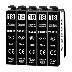 Veson Cartouches d'encre 18XL Compatibles avec Epson 18XL Multipack pour Epson XP 322 pour XP-215 XP-205 XP-225 XP-305 XP-325 XP-422 XP-405 XP-415 XP-425 XP-315 XP-312 XP-412 XP-102,5 Noir (Evelyy, neuf)