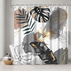 Uiiooazy Rideau Douche Anti Moisissure, Rideau Douche 180x180cm Gris Boheme Tropical Foglie di Palmier Jungle Rideaux de Baignoire Tissu Lavable Imperm&eacute;able Polyester Rideaux de Bain avec 12 Crochets (dongguibinjingpinxiaodianpu, neuf)