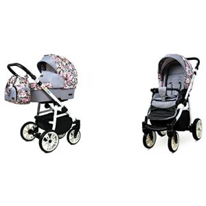 Babylux Color Lux Poussette Bébé 2en1 Profonde et Poussette Avec Accessoires Construction en Aluminium Réglable et Pliable 2 Options de Montage Roues Étanches Albion Roses On Leopard White Frame (BabyLux-shop, neuf)