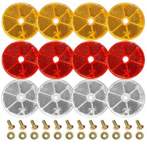 KOVSGQ catadioptre remorque r&eacute;flecteur rond Catadioptre pour Vehicule 60mm Orange Rouge Blanc 12Stk pour Voitures Camions Caravanes Tracteurs Remorques Avec Vis &Eacute;crous (Travenix-US, neuf)