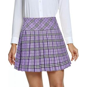 EXCHIC Femmes L'école Style A Ligne Elasticité Taille Haute Mini Plissée Jupe Plaid Ecossaise Kilt avec Pantalons(S, 20) (EEVASS, neuf)