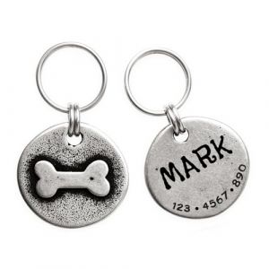 Étiquettes d'identification pour chats et chiens en colliers martelés faits à la main medaille chien, avec un design unique et une conception en acier inoxydable durable (BONE) (MEOW the WOOF, neuf)