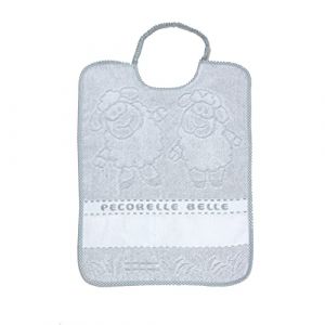 Bavoir avec élastique PECORELLE Bavoir grande éponge 28 x 32 cm, avec étamine, pour crèche et crèche, coton 100 % fabriqué en Italie, gris (ALMATEX SRL, neuf)