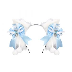 PLCPDM Accessoire de jeu de rôle de loup - Queue en fourrure - Bandeau d'oreille en peluche avec nœud décoratif - Pour femme - Costume d'Halloween - Bandeau d'oreille de loup (fuxinwenjuyouxiangongsi, neuf)