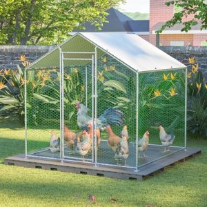 Enclos Extérieur Poulailler 2x2x2m, Grand Enclos à Volailles avec Serrure de Sécurité et Toit Imperméable, Parc Métallique pour Poules, Lapins et Petit Élevage (bibiquz, neuf)