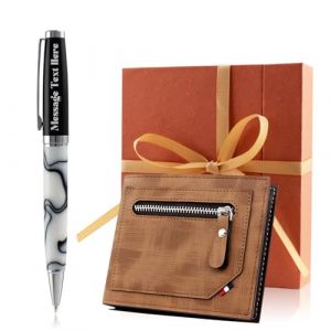 Yastar Stylo cadeau personnalisé – Stylo à bille de luxe avec portefeuille, encre noire – Personnalisé avec votre nom ou message, cadeau pour amis/homme et femme en toute occasion (YENAMAOYI, neuf)