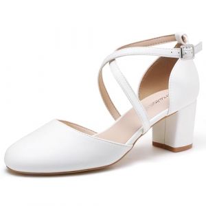 Greatonu Sandales &agrave; Talons pour Femmes avec Bride, &agrave; Talons Hauts &agrave; Bloc avec Bride crois&eacute;e, Fermeture &agrave; Boucle, Pointe ferm&eacute;e, Paillettes - Parfait pour Les Mariages et Les f&ecirc;tes, Blanc., 36 EU (Maggie Shoes, neuf)