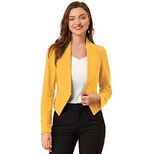 Allegra K Blazer Court Femme Décontracté à Manches Longues et Col en V Cardigan Veste Blazer Jaune L (Weisser Berg, neuf)