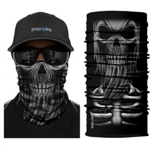 ShopINess Cache-Cou Moto Multifonction T&ecirc;te de Mort &ndash; Tour de Cou Sport Homme Femme, Foulard Bandana Masque Cr&acirc;ne pour Moto, Ski, Randonn&eacute;e, Halloween (Fant&ocirc;me) (ShopINess, neuf)