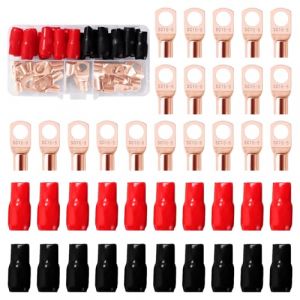 YIXISI 40 Pièces M8 SC16-8 AWG6 Cosses à Anneau Kit, Cosses de Câble Tubulaires, Cosses de Embouts de Câble de Batterie, avec Manchons isolants, pour Câble Électrique, Doré (YXS-DE, neuf)