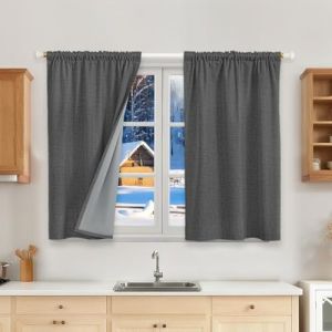 Runy&eacute;la 100% Rideau Occultant Thermiques Isolant Anti Froid, 2x90x120(LxH) Rideaux Lin Opaque avec Galon Fronceur pour Rail de Salon Chambre Masion Anti Chaleur Bruit Gris (Runi-EU, neuf)