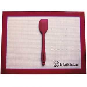 BACKHAUS FlexBake Tapis de cuisson anti-adh&eacute;rent en Silicone Premium, Feuille &agrave; P&acirc;tisserie 100% sans BPA & Spatule Maryse offerte | Garantie 5 ans | 40x30cm - Rouge (Happy Home Dist., neuf)