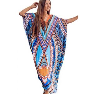 AiJump Femmes Cotton Caftan Grande Taille Robe Ethnique Boheme Kimono Plage Cover Ups Maillot de Bain,Multicolore 1,Taille Unique (LikeJump EU, neuf)