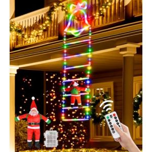 Guirlande Lumineuse Noel, 2 M Lumineux Guirlande Led à Pile Échelle avec Père Noël, 8 Modes Guirlande Lumineuse Exterieure Étanche pour Decoration Noel Extérieur Intérieur Fenêtre Sapin de Noël Jardin (CHENYIXINYI, neuf)
