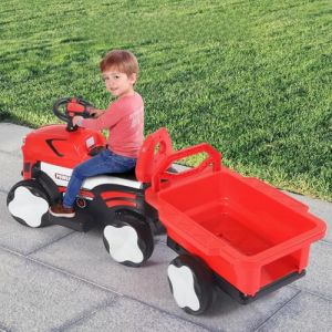 CUPCHID Tracteur électrique pour enfants avec remorque, tracteur de voyage avec lumières LED, musique, fonctions USB, charge de 50 kg, pour enfants de 1 à 4 ans (rouge-tracteur) (WARM HEART LIMITED, neuf)